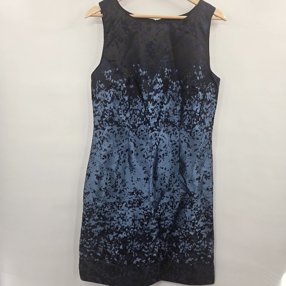 Mario Serrani Italy Black Blue Sleeveless Sheath Abstract Dress Size 8